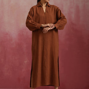 trueBrowns Brown Cotton Dobby Dress