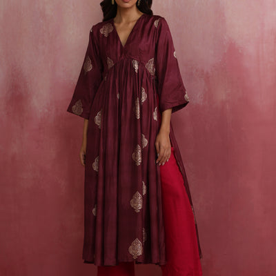 trueBrowns Purple Viscose Silk Kurta Set