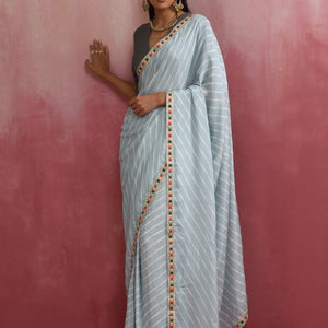trueBrowns Grey Muslin Silk Ready To Wear Saree