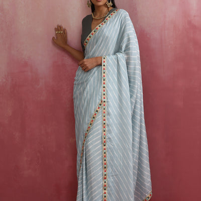 trueBrowns Grey Muslin Silk Ready To Wear Saree
