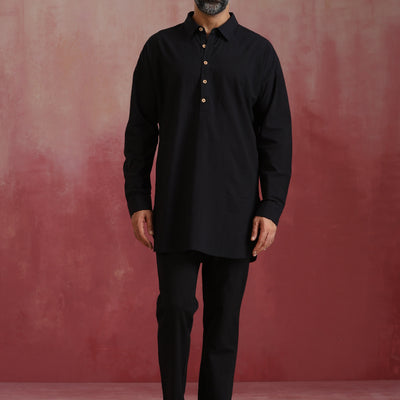 trueBrowns Men's Black Cotton Co-ord set