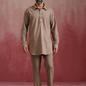 trueBrowns Men's Beige Cotton Co-ord set
