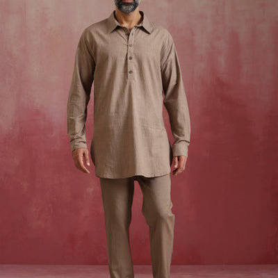 trueBrowns Men's Beige Cotton Co-ord set