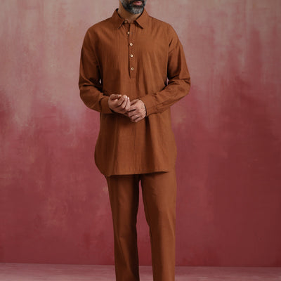 trueBrowns Men's Brown Cotton Co-ord set