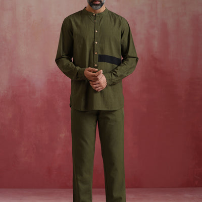 trueBrowns Men's Olive Cotton Co-ord set