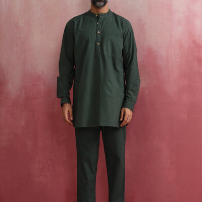 trueBrowns Men's Green Cotton Co-ord set