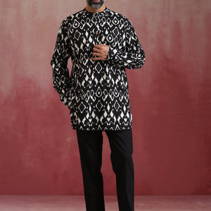 trueBrowns Men's Black Ikat Co-ord Set