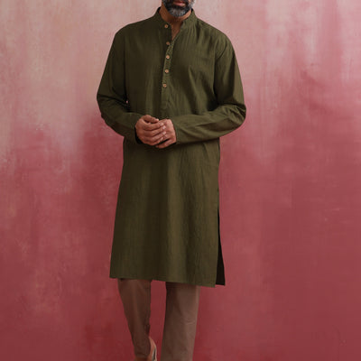 trueBrowns Men's Olive Kurta