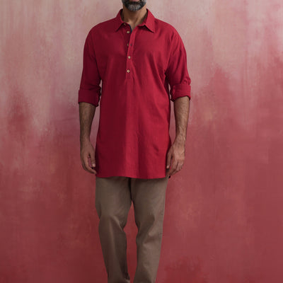 trueBrowns Men's Maroon Kurta