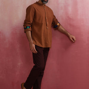 trueBrowns Men's Brown Cotton Shirt