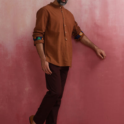 trueBrowns Men's Brown Cotton Shirt