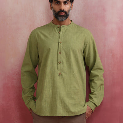 trueBrowns Men's Green Cotton Shirt