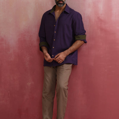 trueBrowns Men's Purple Cotton Shirt