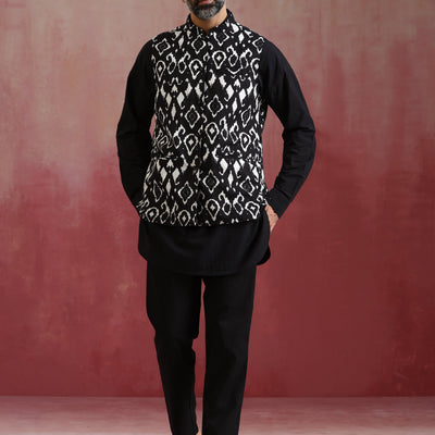 trueBrowns Men's Black Ikat Reversible Nehru Jacket