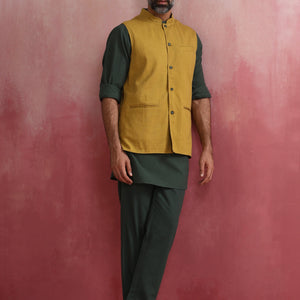 trueBrowns Men's Mustard Reversible  Nehru Jacket