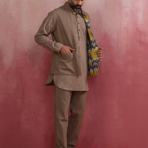 trueBrowns Men's Beige Ikat Reversible  Nehru Jacket