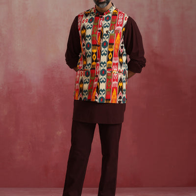 trueBrowns Men's Cola Ikat Reversible Nehru Jacket