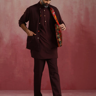 trueBrowns Men's Cola Ikat Reversible Nehru Jacket