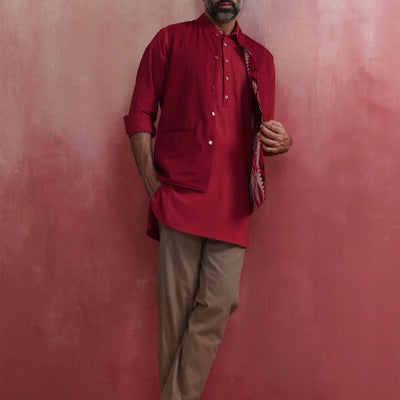 trueBrowns Men's Maroon Ikat Reversible  Nehru Jacket