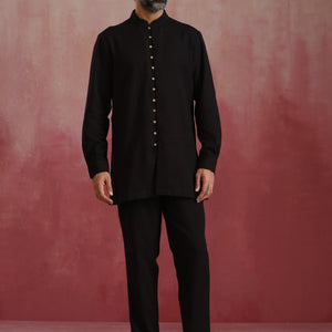 trueBrowns Men's Black Cotton Dobby Co-ord Set
