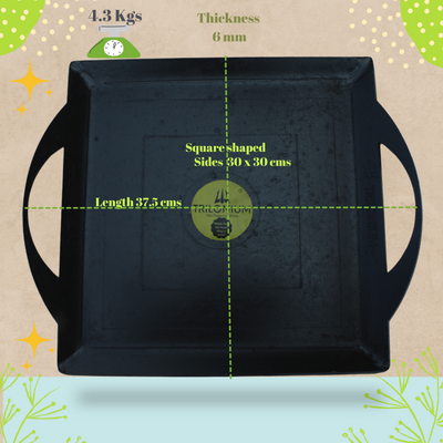 Trilonium Triple Seasoned Iron fry Griddle Tawa | Gas & Induction Compatible | Black