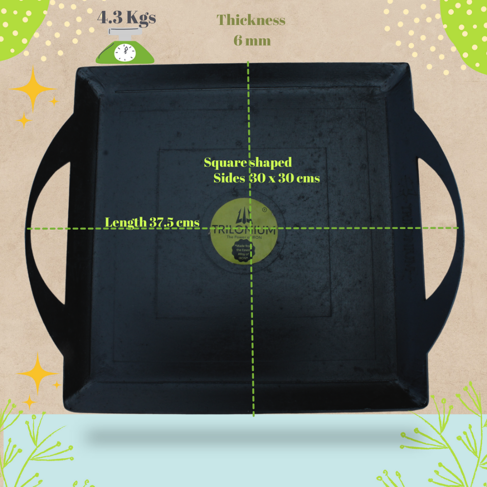 Trilonium Triple Seasoned Iron fry Griddle Tawa | Gas & Induction Compatible | Black