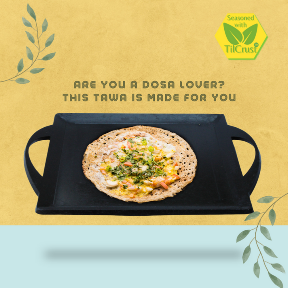 Trilonium Triple Seasoned Iron fry Griddle Tawa | Gas & Induction Compatible | Black