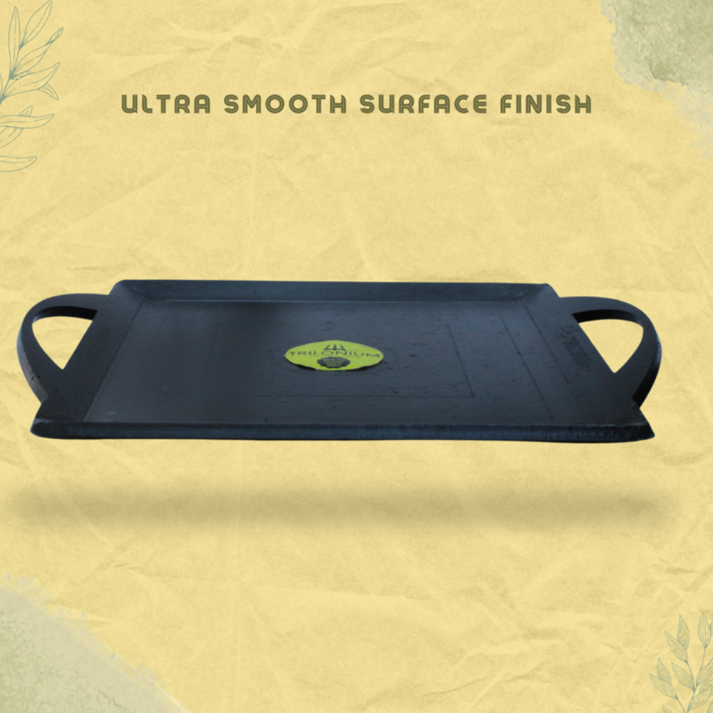 Trilonium Triple Seasoned Iron fry Griddle Tawa | Gas & Induction Compatible | Black