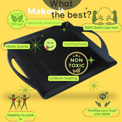 Trilonium Triple Seasoned Iron fry Griddle Tawa | Gas & Induction Compatible | Black