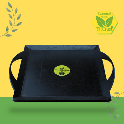 Trilonium Triple Seasoned Iron fry Griddle Tawa | Gas & Induction Compatible | Black