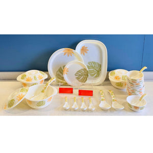 Terraware Melamine Daisy Marfil Round Dinner Set | Set of 40 Pcs