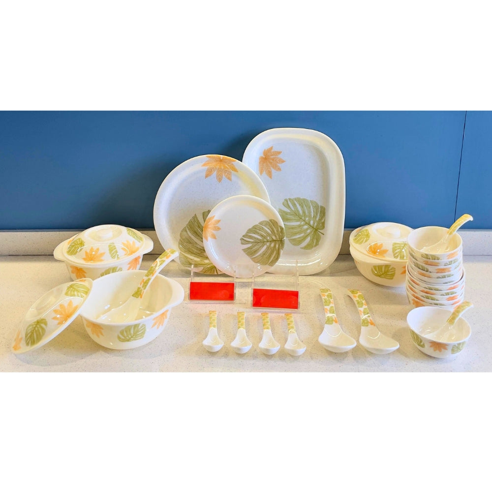 Terraware Melamine Daisy Marfil Round Dinner Set | Set of 40 Pcs