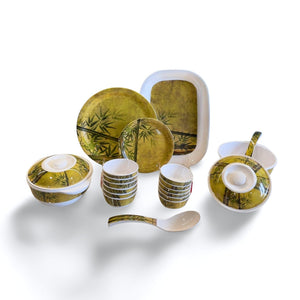 Terraware Melamine Bamboo Bliss Round Dinner Set | Set of 31 Pcs