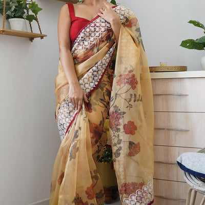 Mustard Yellow Organza Saree