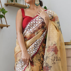 Mustard Yellow Organza Saree