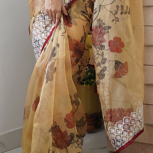 Mustard Yellow Organza Saree