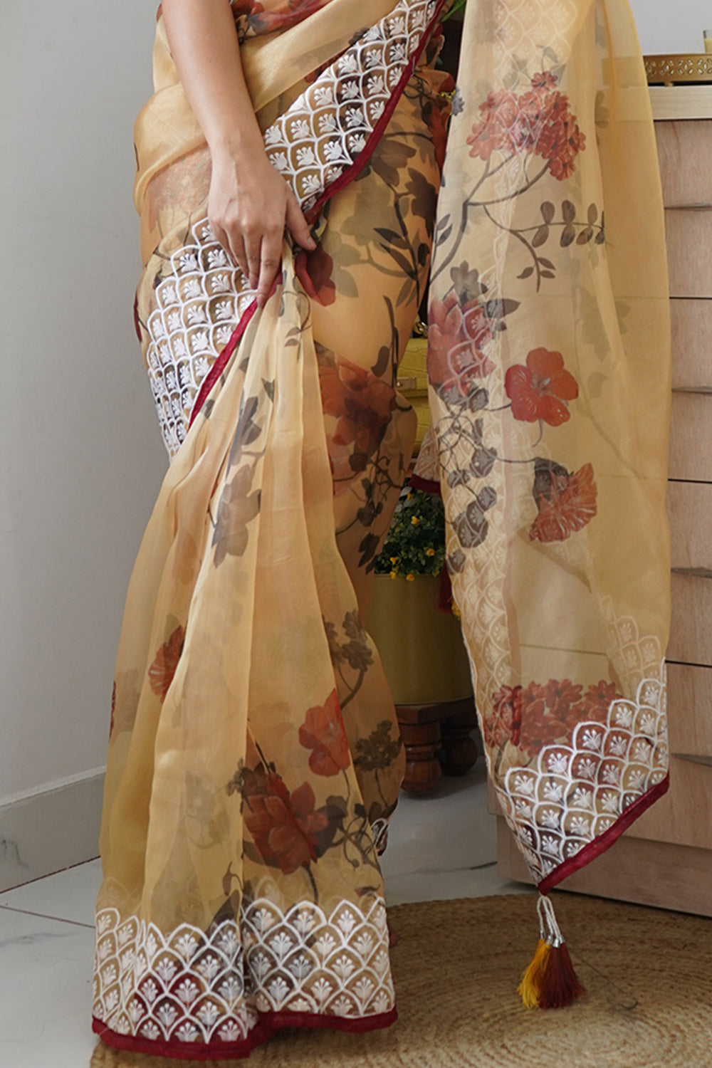 Mustard Yellow Organza Saree