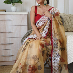 Mustard Yellow Organza Saree