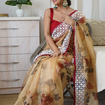Mustard Yellow Organza Saree