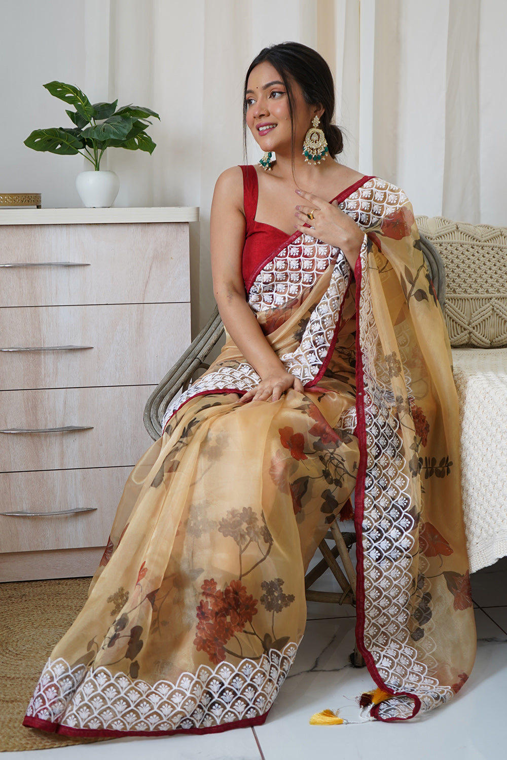 Mustard Yellow Organza Saree