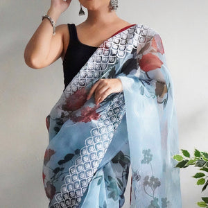 Powder Blue Organza Saree