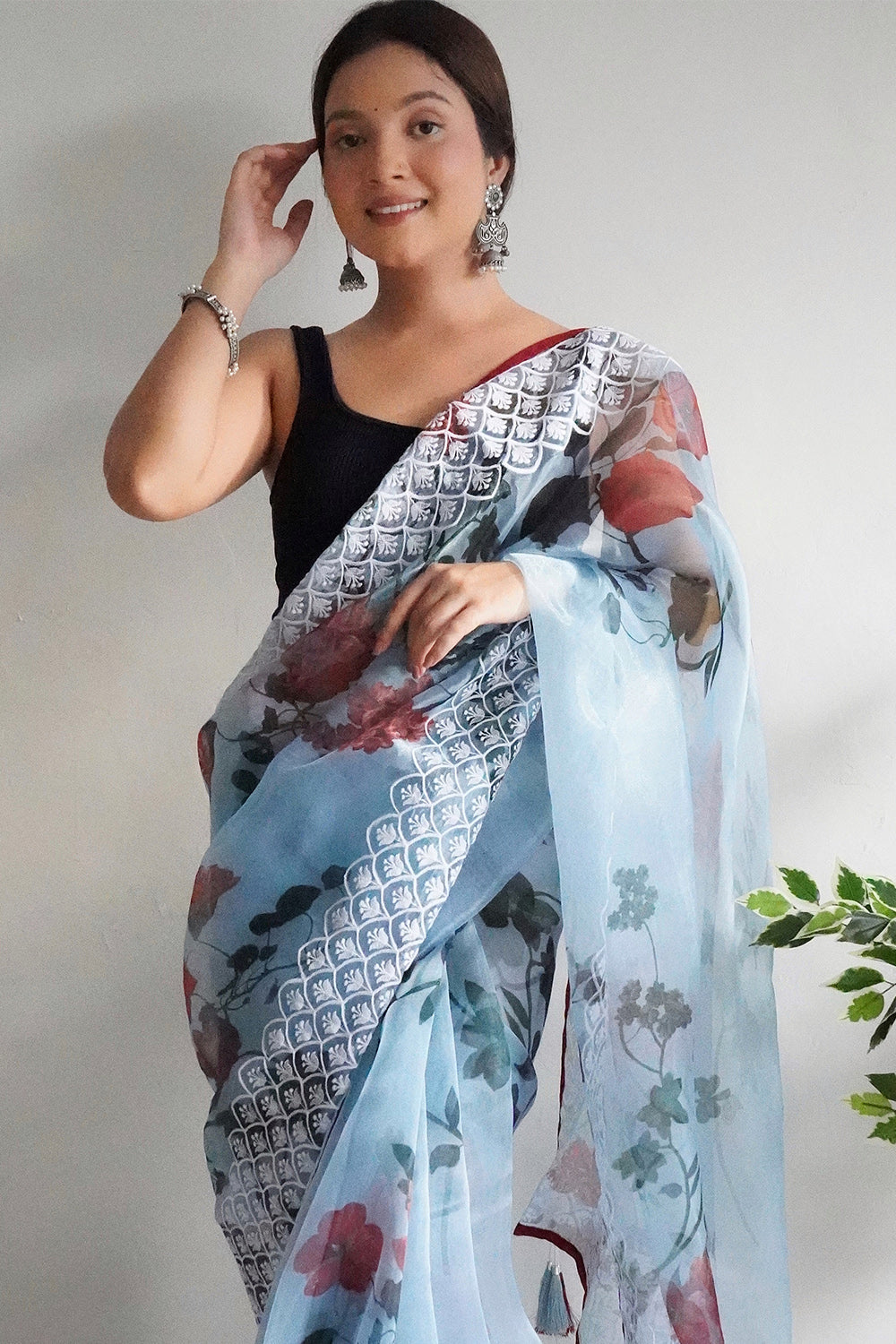 Powder Blue Organza Saree