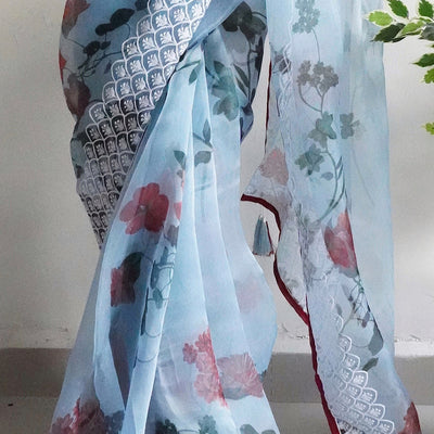 Powder Blue Organza Saree