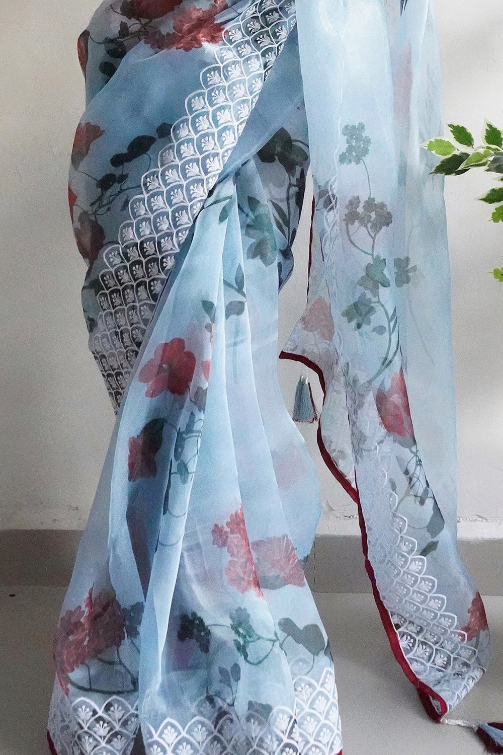Powder Blue Organza Saree
