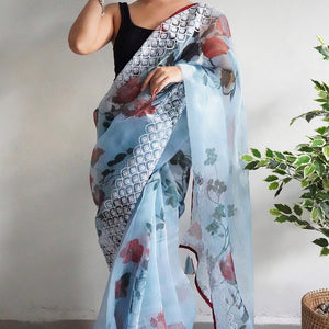 Powder Blue Organza Saree