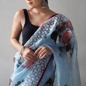 Powder Blue Organza Saree