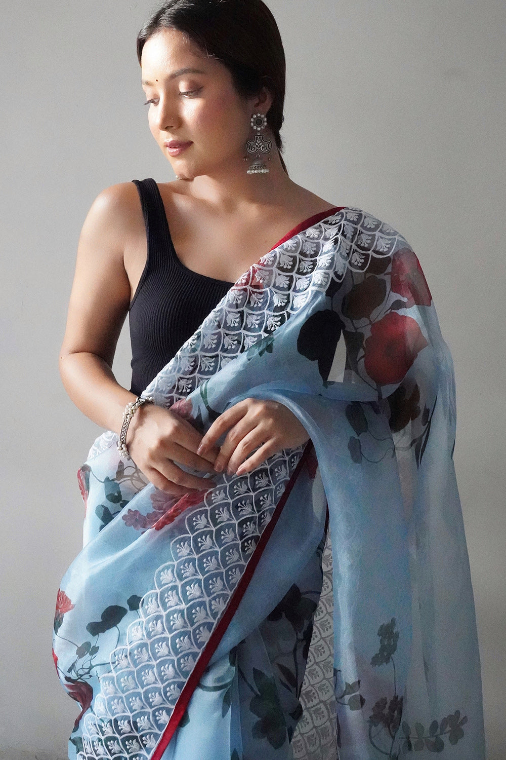 Powder Blue Organza Saree