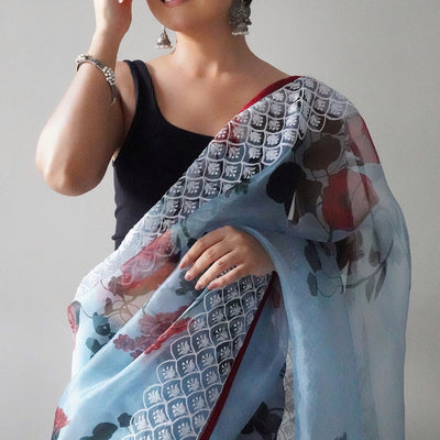Powder Blue Organza Saree