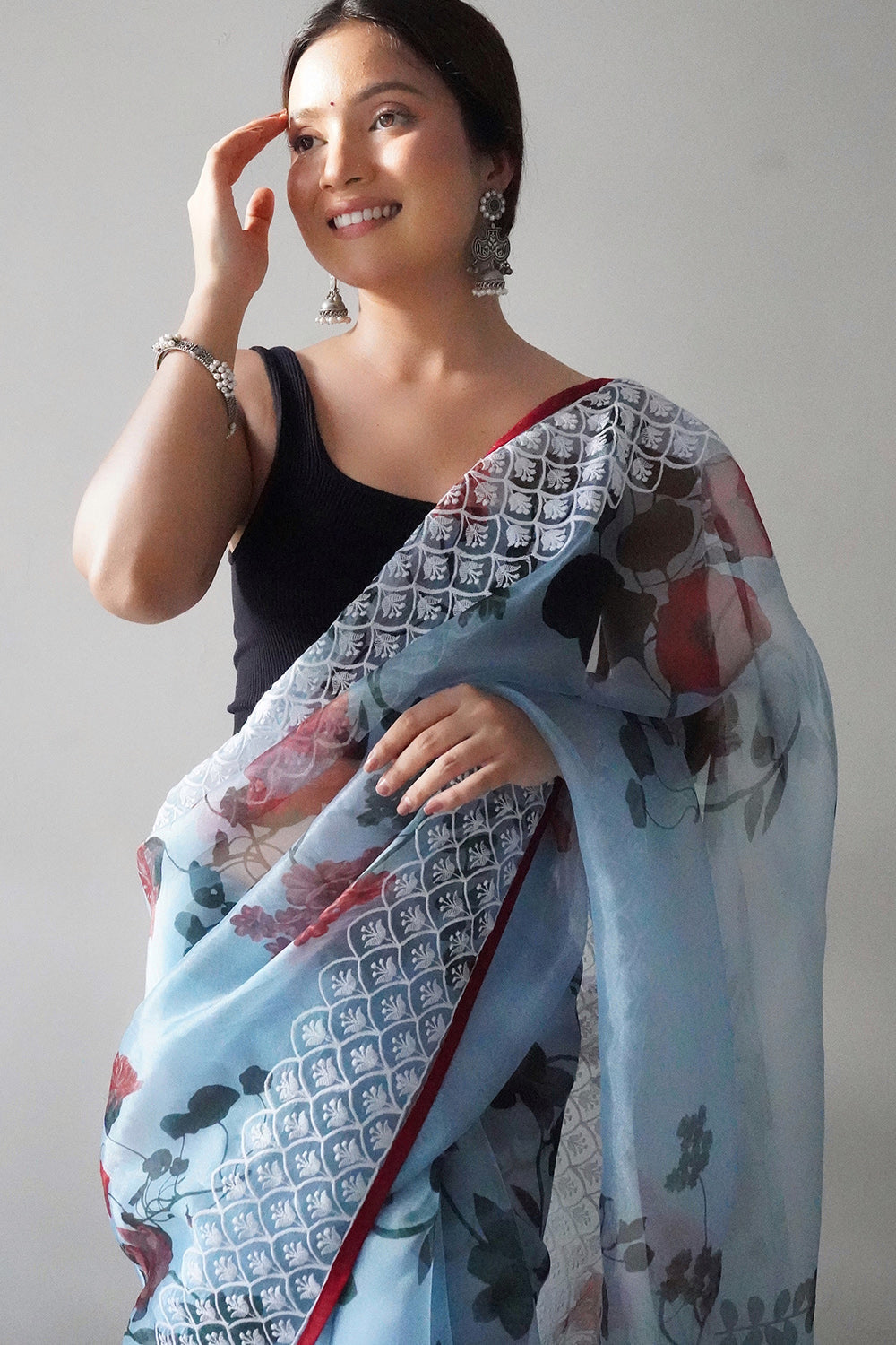 Powder Blue Organza Saree