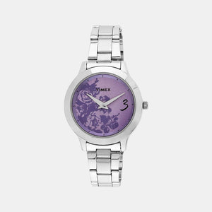 Fashion Women Quartz Purple Dial Analog Stainless Steel Watch TI000T60200